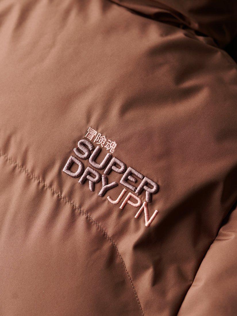 Product image 4 of 6, which shows Superdry Hooded Sports Puffer Bomber Jacket, Nutmeg Spice Brown, 8