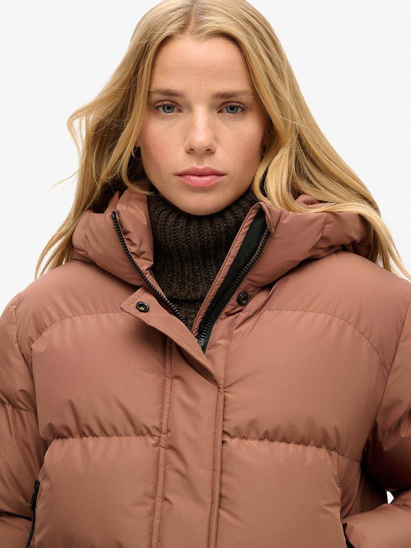 Superdry Hooded Sports Puffer Bomber Jacket, Nutmeg Spice Brown, 8