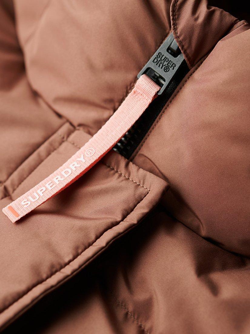 Product image 6 of 6, which shows Superdry Hooded Sports Puffer Bomber Jacket, Nutmeg Spice Brown, 8