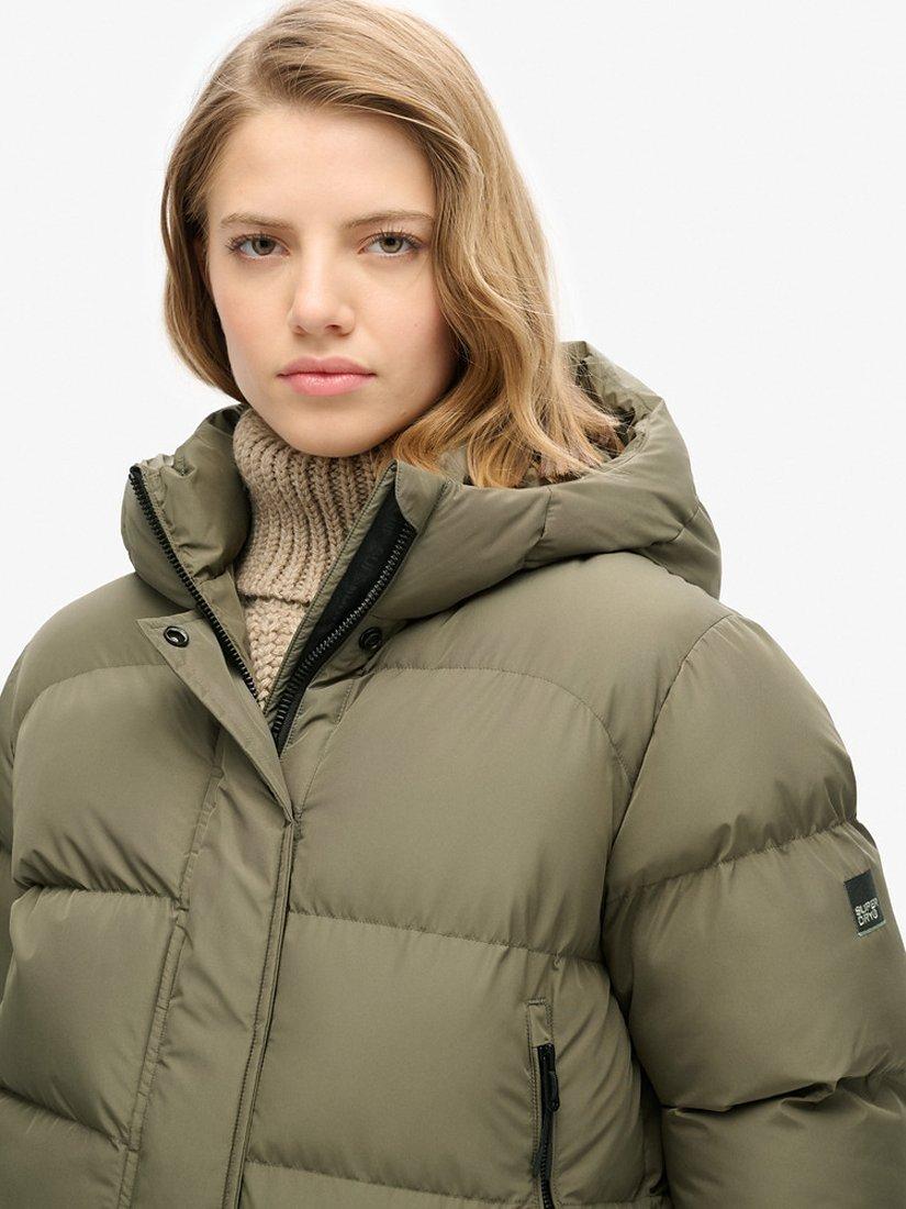 Product image 4 of 6, which shows Superdry Hooded Sports Puffer Bomber Jacket, Dusty Olive Green, 8