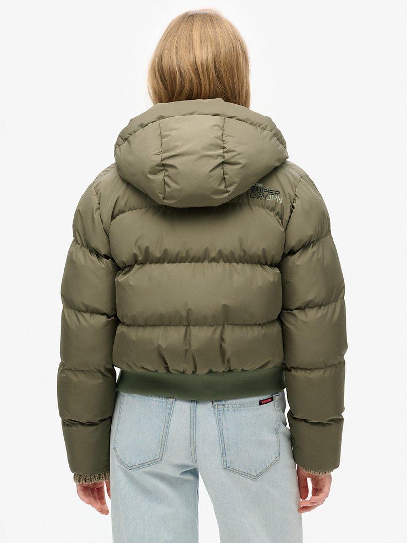 Product image 5 of 6, which shows Superdry Hooded Sports Puffer Bomber Jacket, Dusty Olive Green, 8