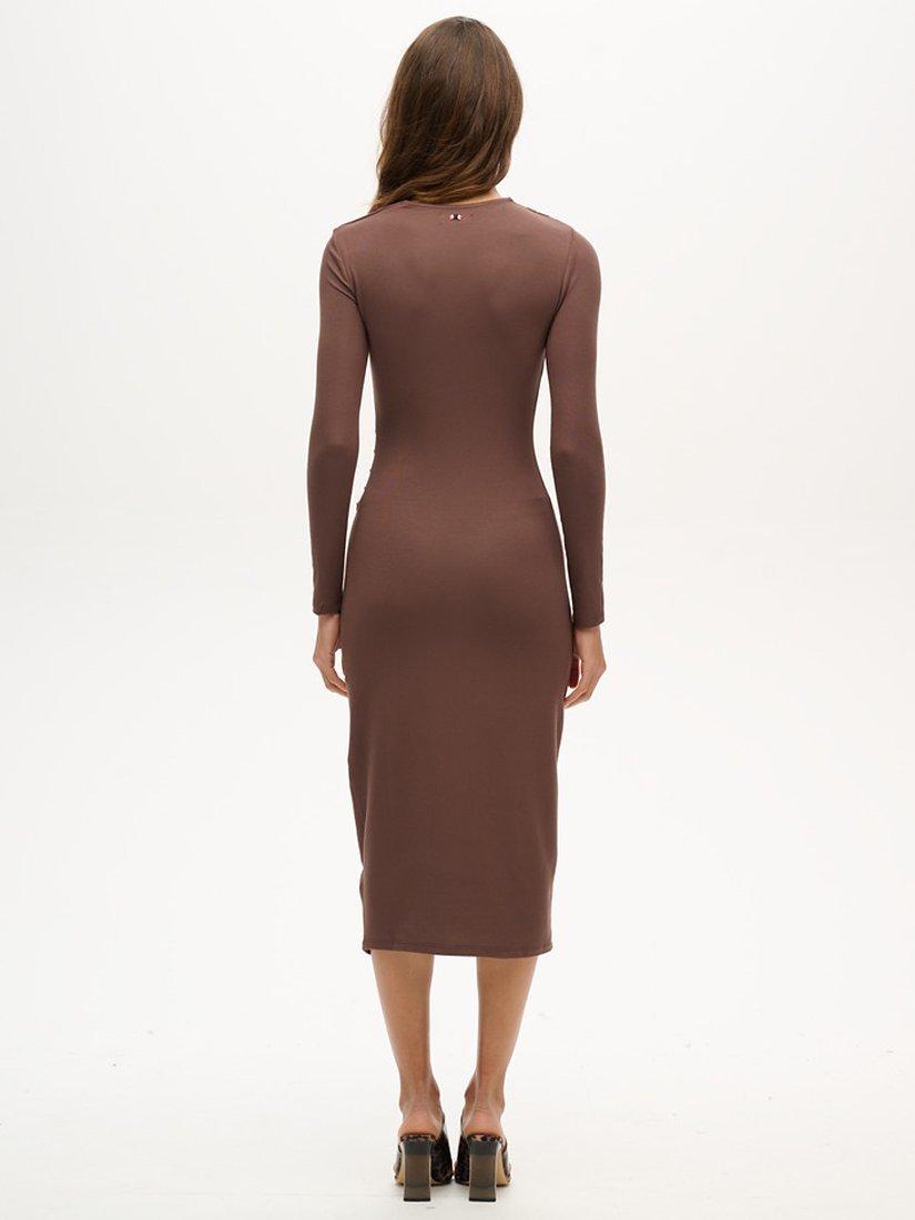 Product image 2 of 6, which shows Superdry Ruched Long Sleeve Midi Dress, Chocolate Brown, 8