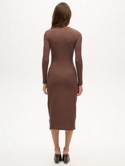 Superdry Ruched Long Sleeve Midi Dress, Chocolate Brown - view 2, Chocolate Brown