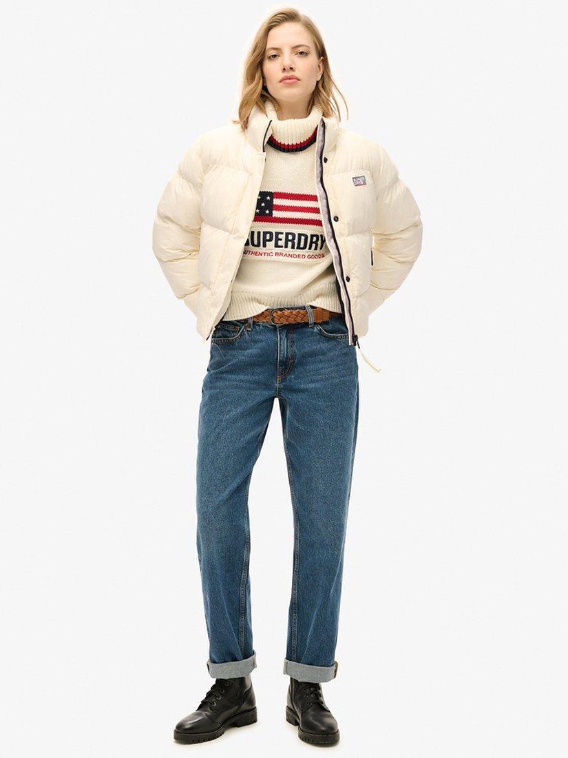 Product image 3 of 7, which shows Superdry Sports Puffer Cropped Jacket, Off White, 8