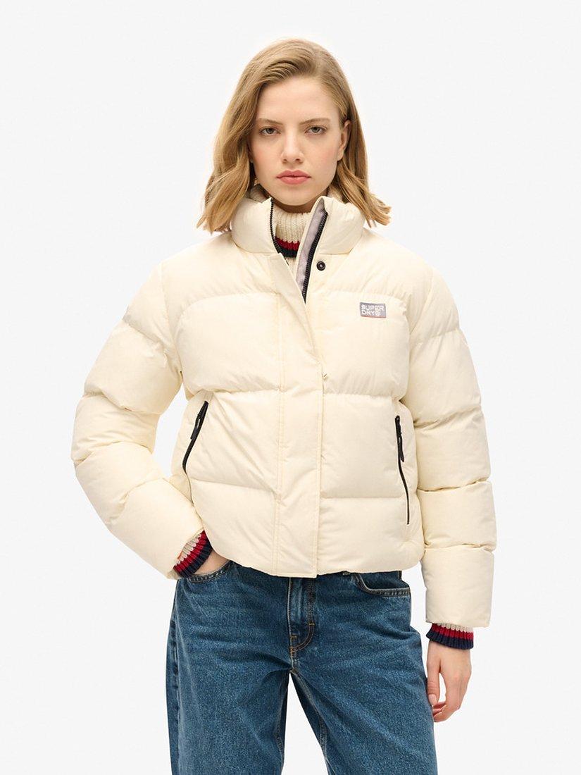Product image 4 of 7, which shows Superdry Sports Puffer Cropped Jacket, Off White, 8
