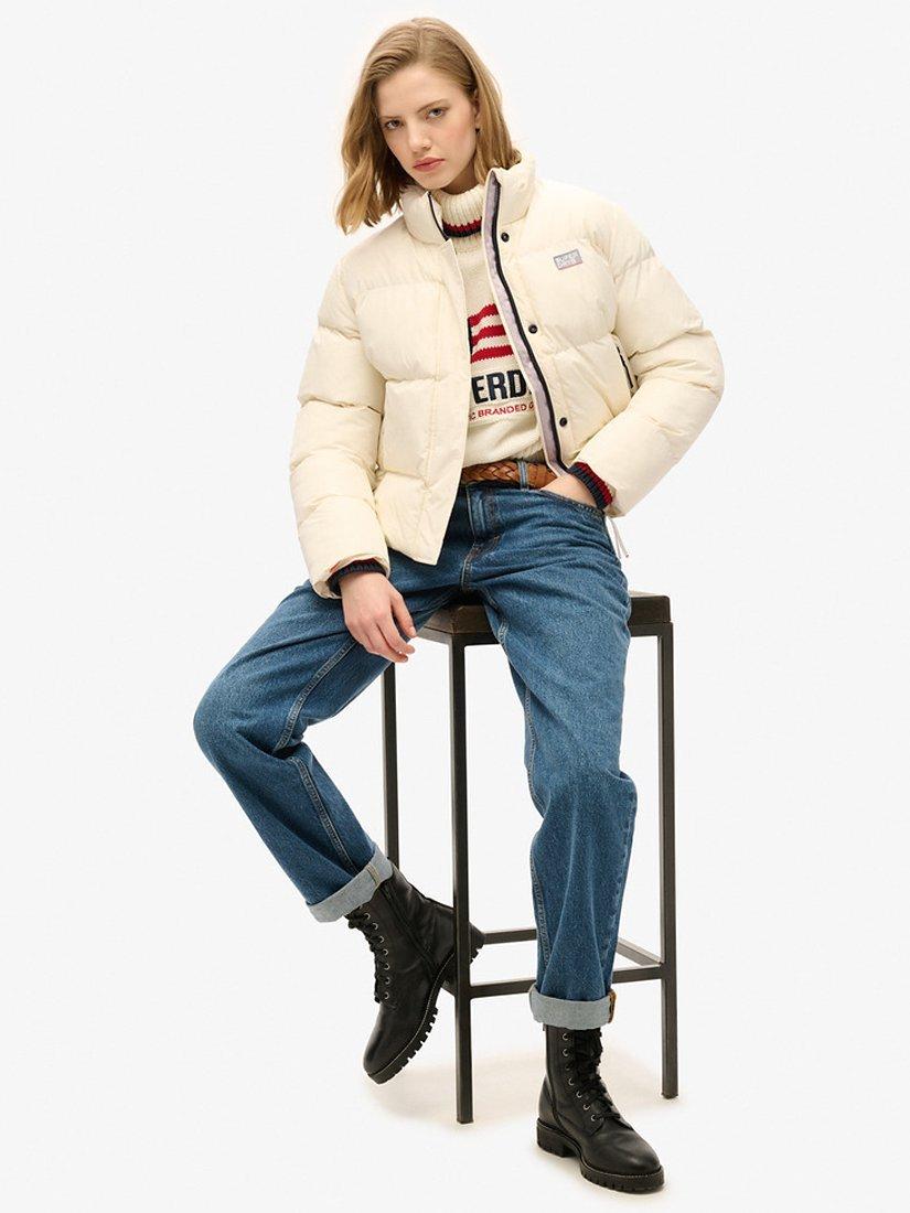 Product image 5 of 7, which shows Superdry Sports Puffer Cropped Jacket, Off White, 8