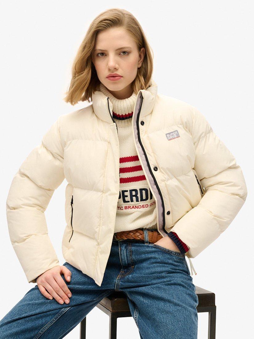 Product image 7 of 7, which shows Superdry Sports Puffer Cropped Jacket, Off White, 8