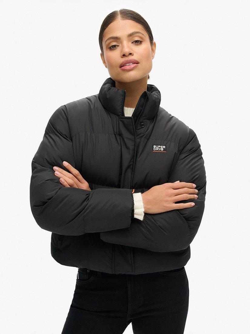 Product image 1 of 5, which shows Superdry Sports Puffer Cropped Jacket, Black, 8