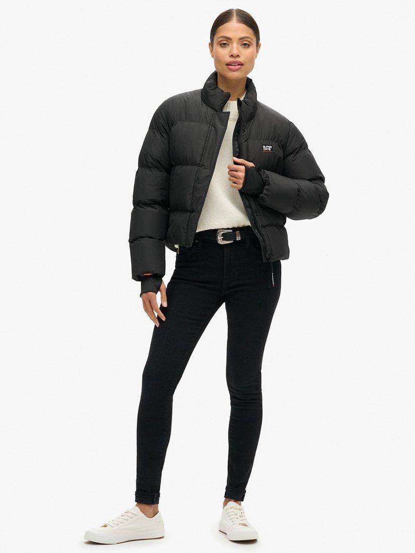 Product image 3 of 5, which shows Superdry Sports Puffer Cropped Jacket, Black, 8