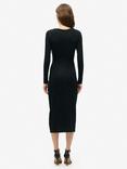 Superdry Long Sleeve Ruched Midi Dress, Black