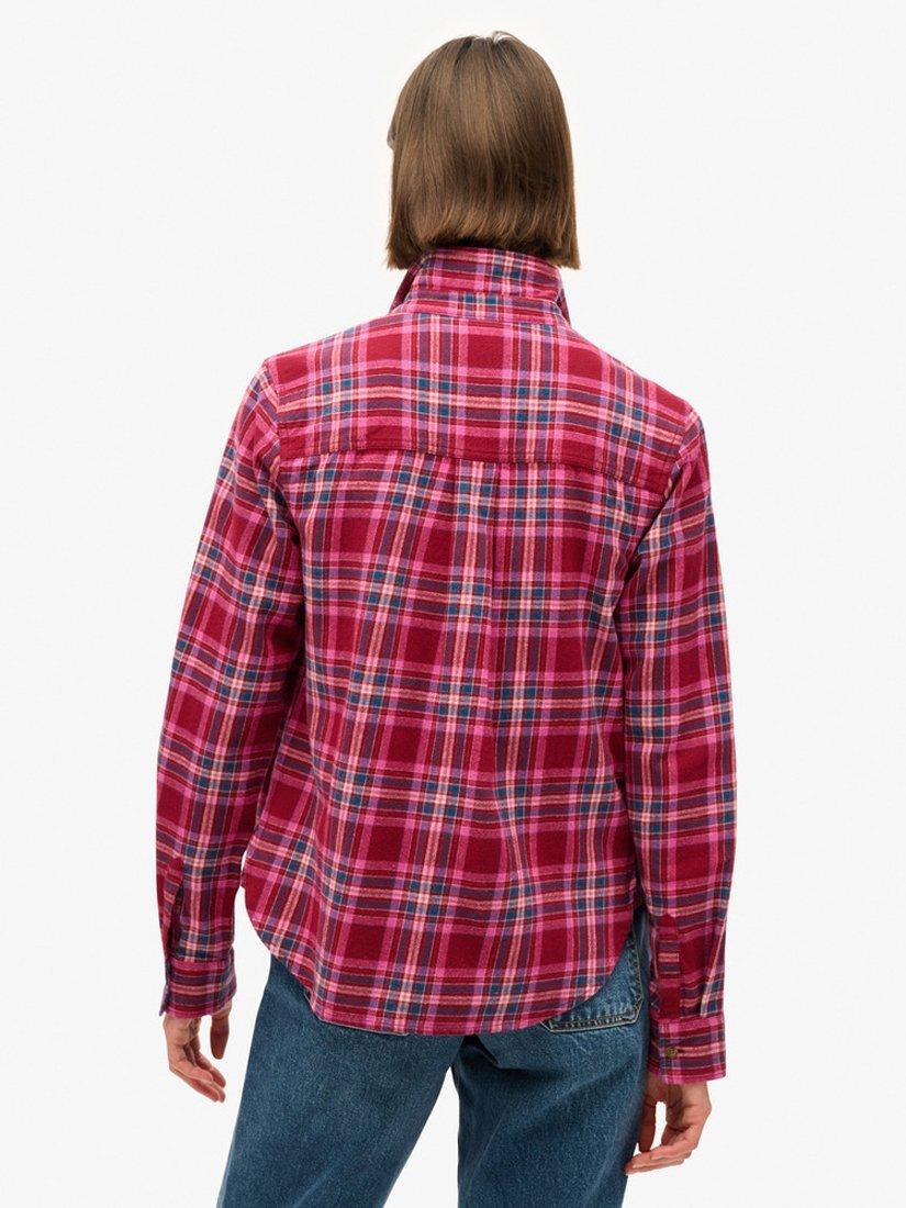 Product image 2 of 7, which shows Superdry Lumberjack Check Flannel Organic Cotton Shirt, Berry Red/Multi, 8