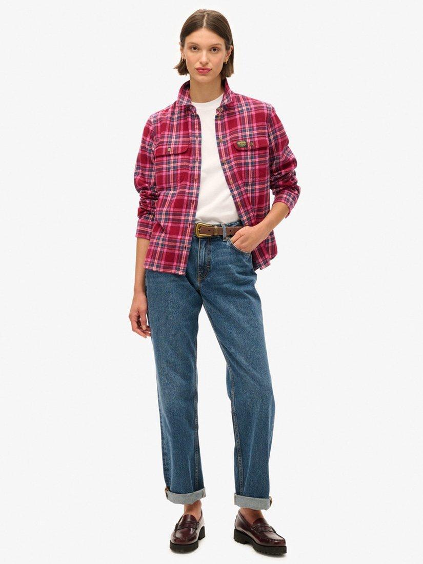 Product image 3 of 7, which shows Superdry Lumberjack Check Flannel Organic Cotton Shirt, Berry Red/Multi, 8