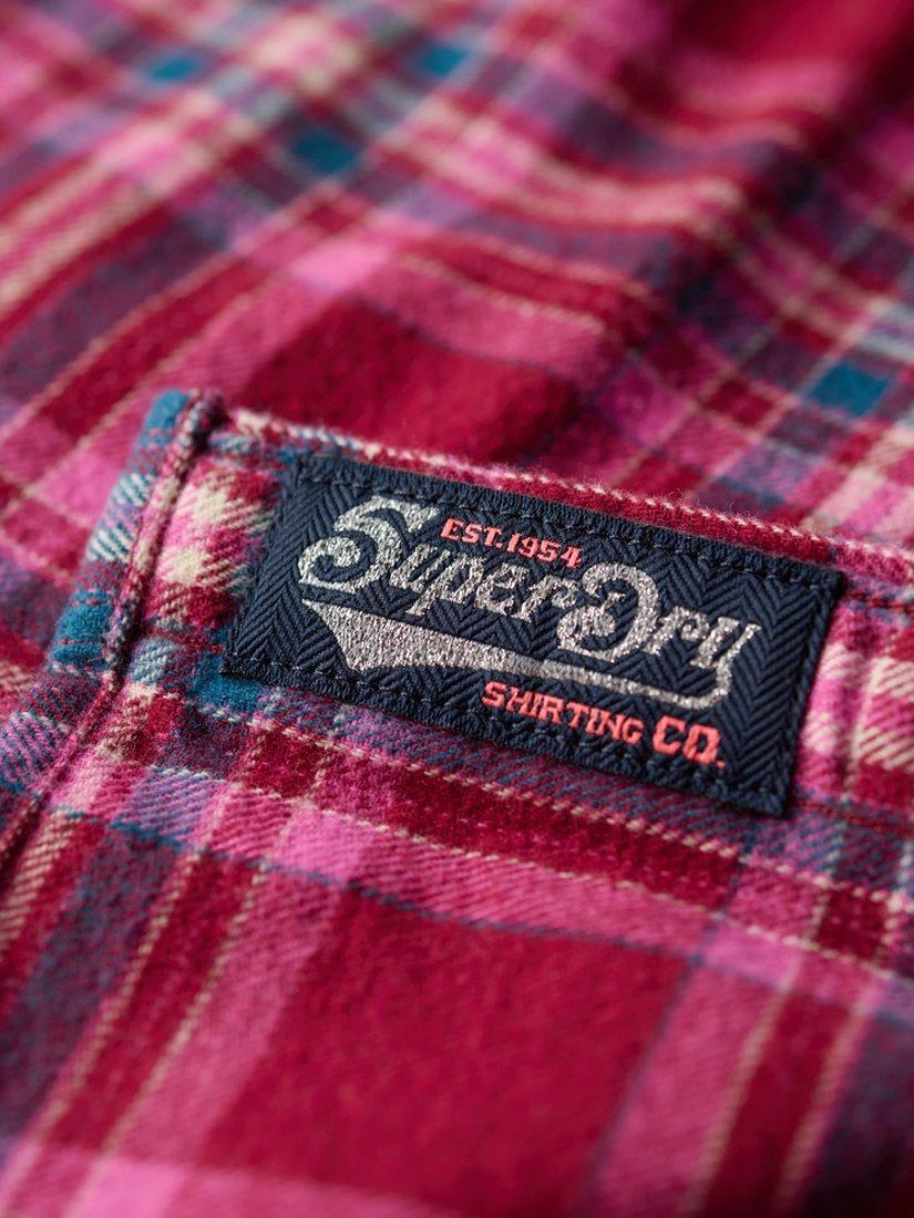 Product image 4 of 7, which shows Superdry Lumberjack Check Flannel Organic Cotton Shirt, Berry Red/Multi, 8