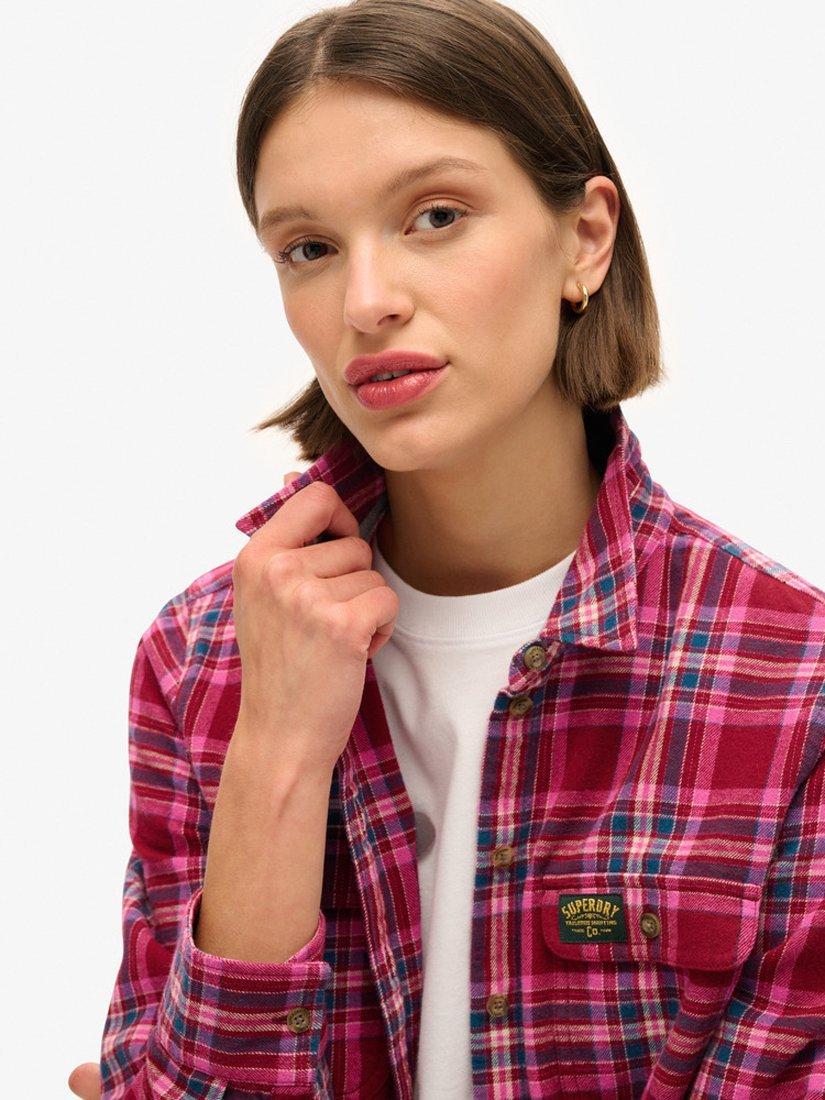 Product image 6 of 7, which shows Superdry Lumberjack Check Flannel Organic Cotton Shirt, Berry Red/Multi, 8