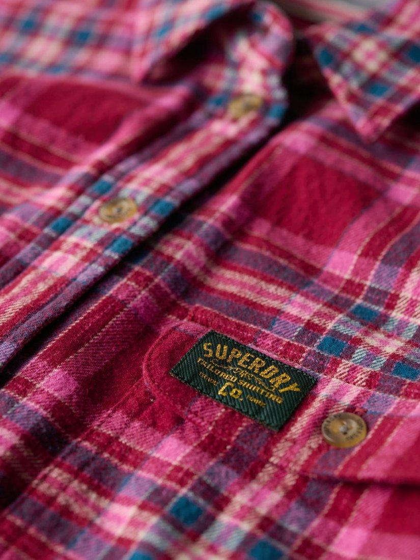 Product image 7 of 7, which shows Superdry Lumberjack Check Flannel Organic Cotton Shirt, Berry Red/Multi, 8