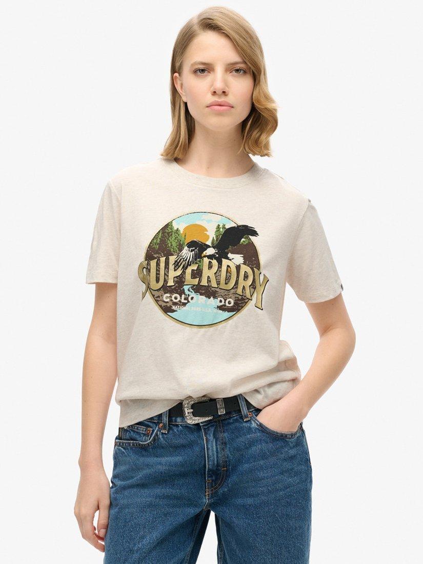 Superdry Relaxed Fit Graphic T-Shirt, Oat Cream Marl
