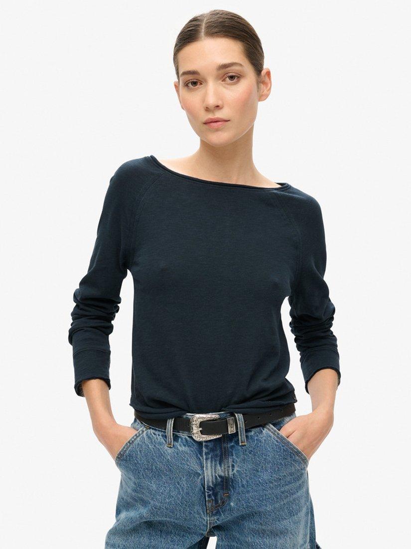 Superdry Long Sleeve French Terry Top, Eclipse Navy