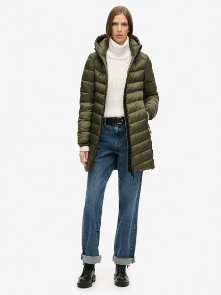 Superdry Fuji Mid Length Padded Hooded Coat - view 2, Dusty Olive Green