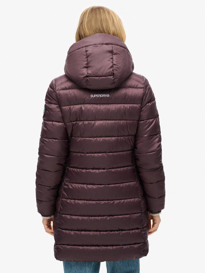 Product image 2 of 6, which shows Superdry Fuji Mid Length Padded Hooded Coat, Aubergine Purple, 8