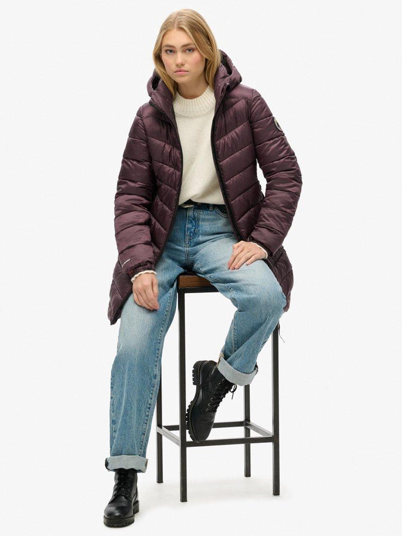 Product image 6 of 6, which shows Superdry Fuji Mid Length Padded Hooded Coat, Aubergine Purple, 8