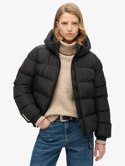 Superdry Hooded Sports Puffer Jacket, Black, Black