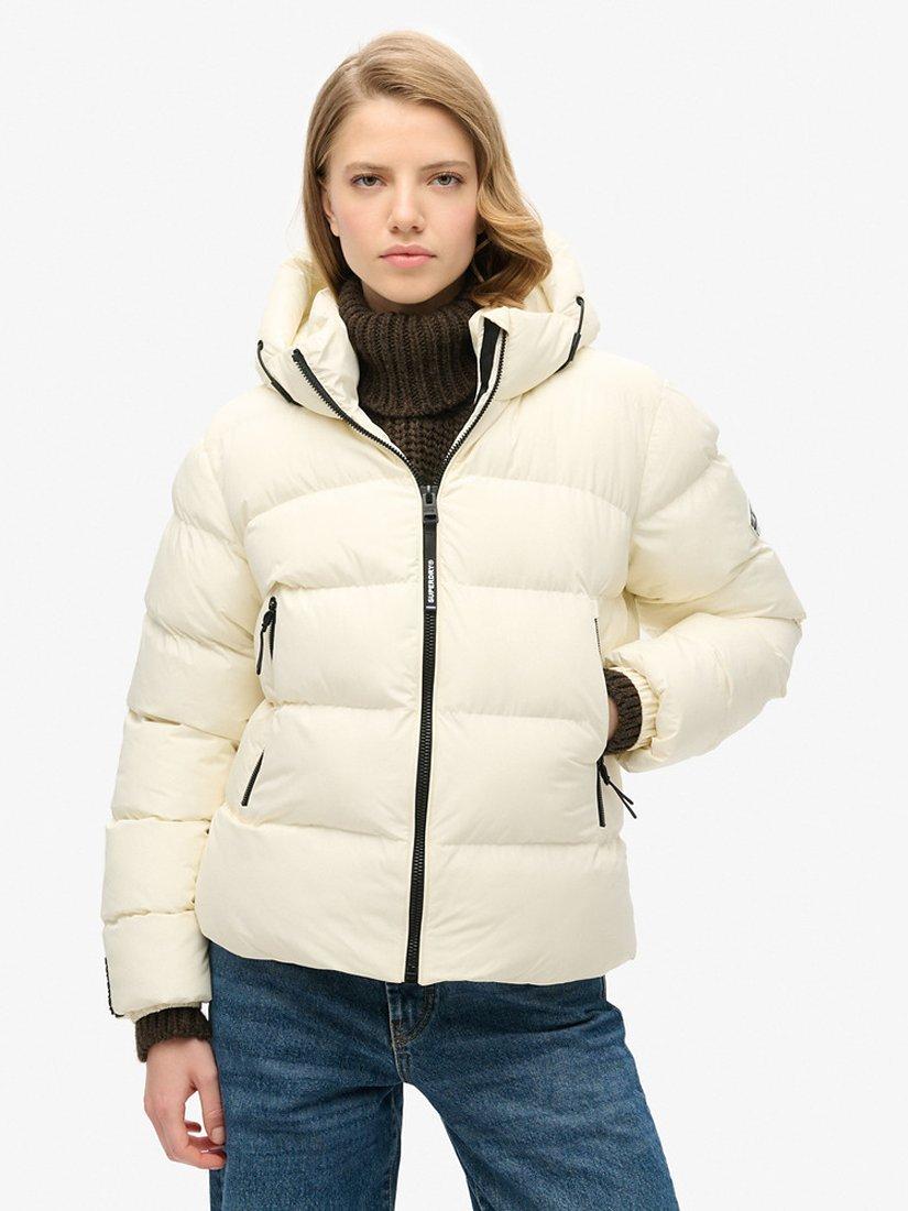 Product image 2 of 7, which shows Superdry Hooded Sports Puffer Jacket, Off White, 8