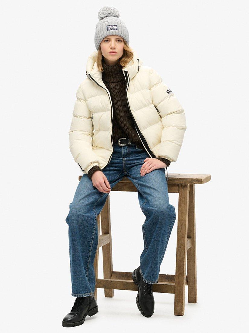 Product image 4 of 7, which shows Superdry Hooded Sports Puffer Jacket, Off White, 8