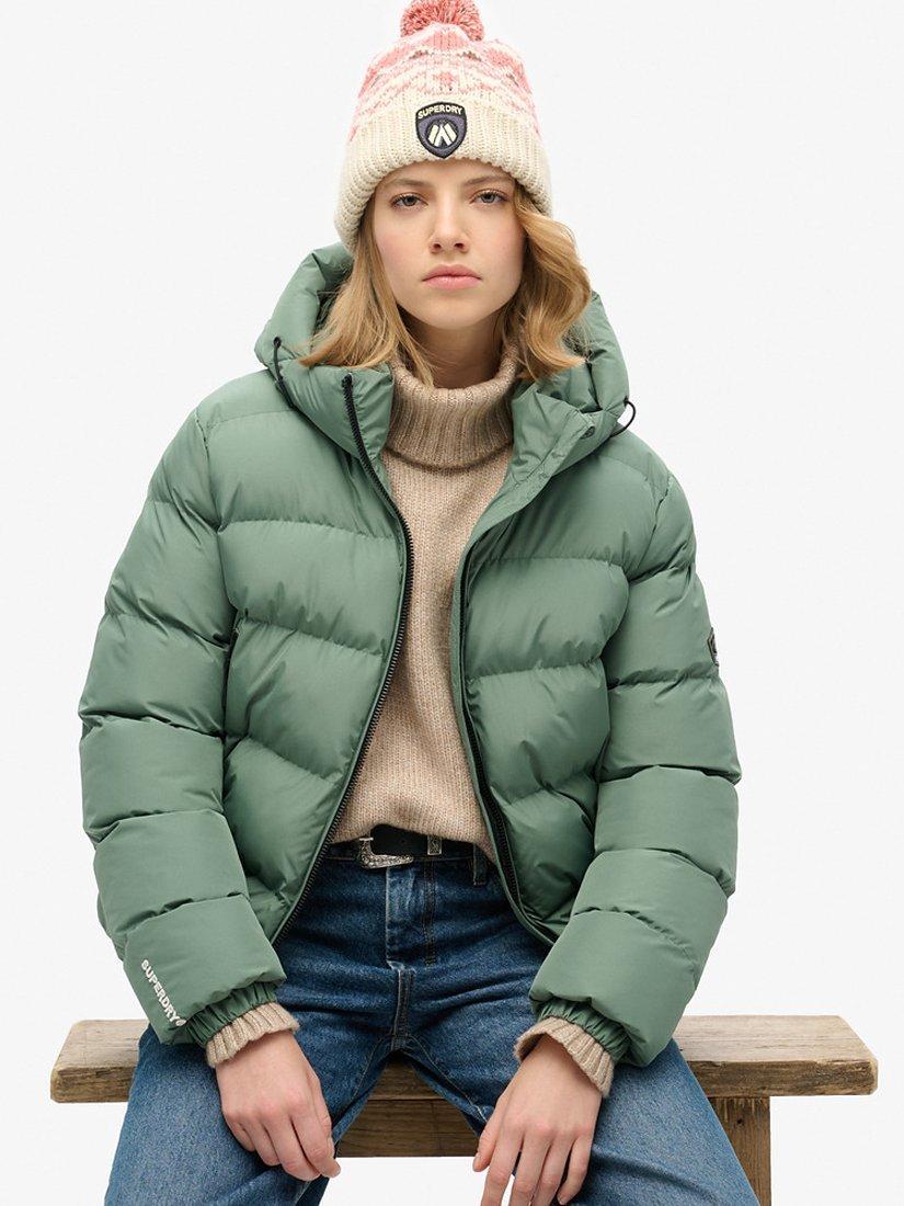 Product image 2 of 7, which shows Superdry Hooded Sports Puffer Jacket, Laurel Khaki, 8