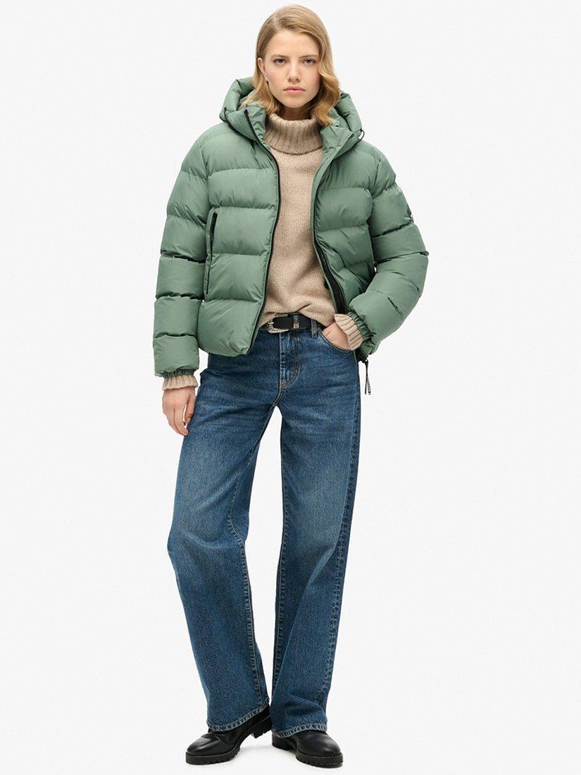 Product image 4 of 7, which shows Superdry Hooded Sports Puffer Jacket, Laurel Khaki, 8