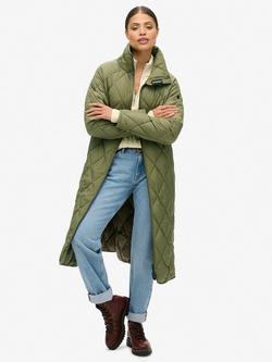 Superdry Superlong Quilted Liner Jacket, Chive Green