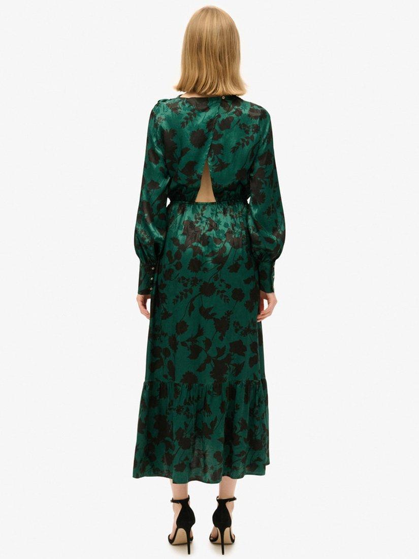 Product image 2 of 6, which shows Superdry Maxi Cowl Neck Jacquard Dress, Sketch Floral Teal, 8
