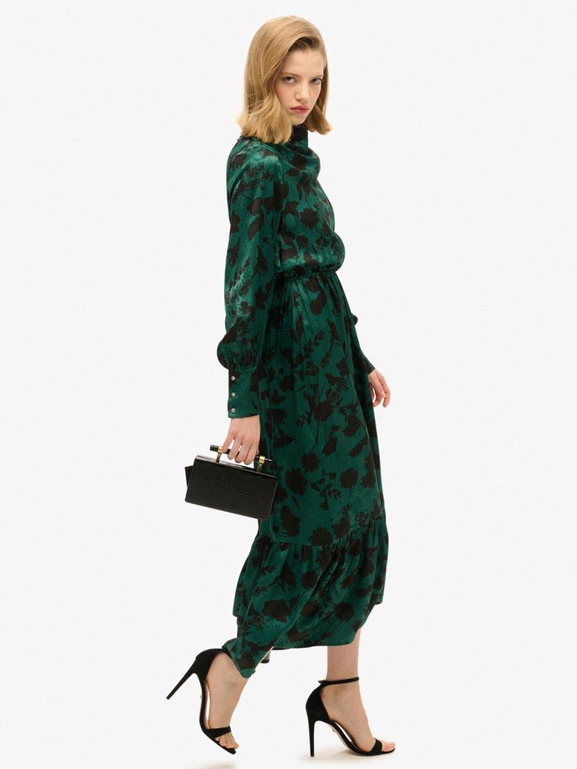 Product image 3 of 6, which shows Superdry Maxi Cowl Neck Jacquard Dress, Sketch Floral Teal, 8