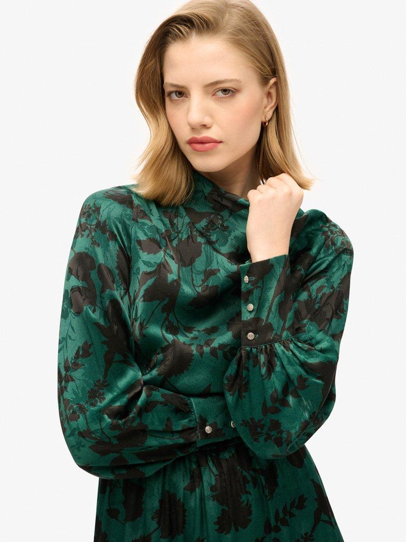 Product image 5 of 6, which shows Superdry Maxi Cowl Neck Jacquard Dress, Sketch Floral Teal, 8