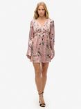 Superdry Flare Sleeve Jacquard Mini Dress, Blush/Multi