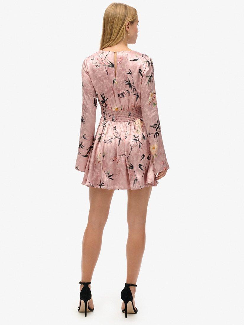 Product image 2 of 6, which shows Superdry Flare Sleeve Jacquard Mini Dress, Blush/Multi, 8
