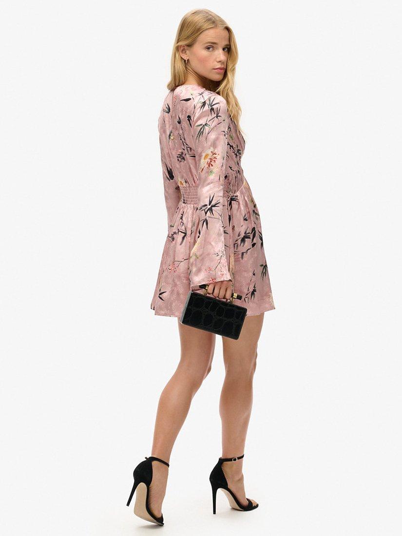 Product image 3 of 6, which shows Superdry Flare Sleeve Jacquard Mini Dress, Blush/Multi, 8