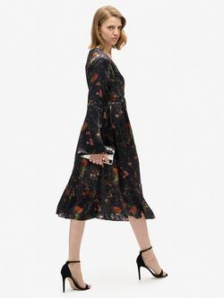 Superdry Flare Sleeve Jacquard Midi Dress, Alpine Lake Black - view 2, Alpine Lake Black