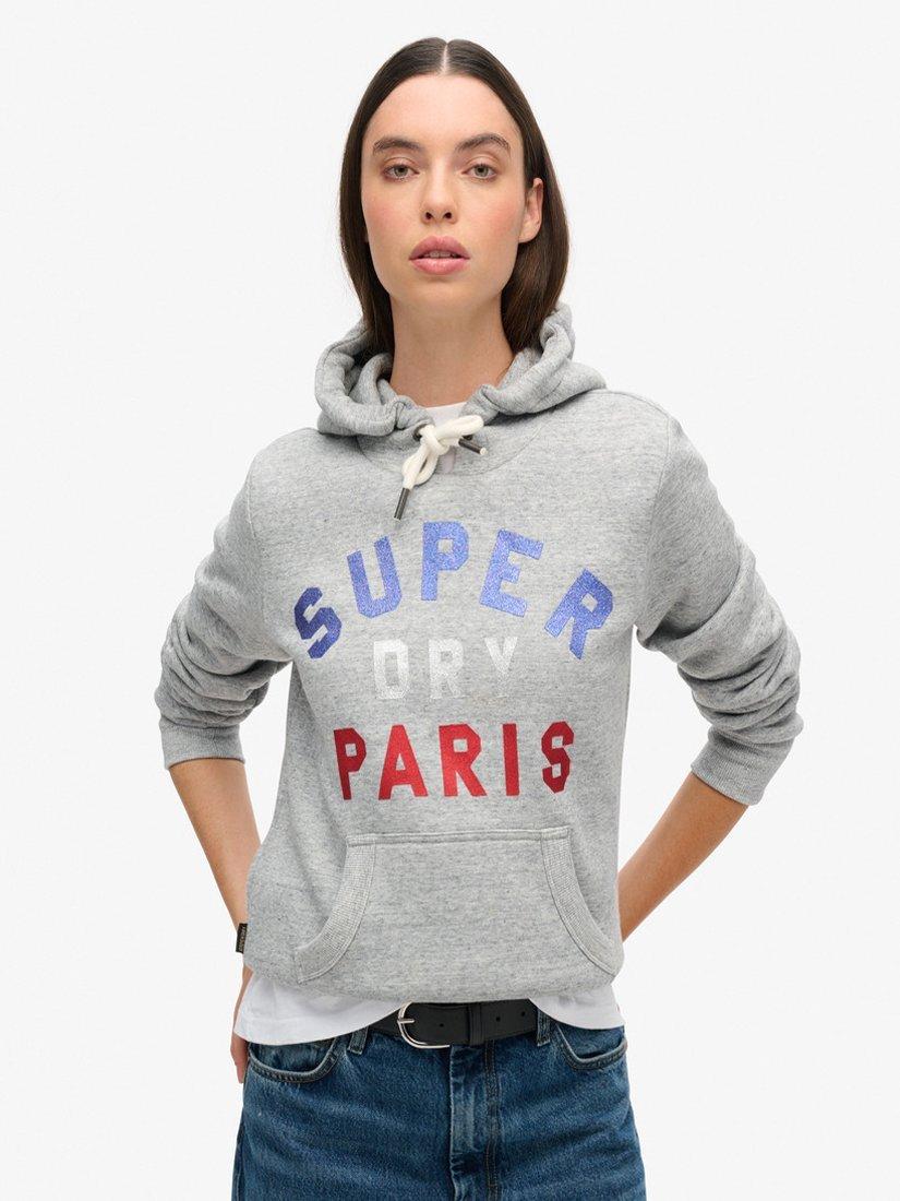 Superdry Glitter Graphic Logo Hoodie Athletic Grey Marl