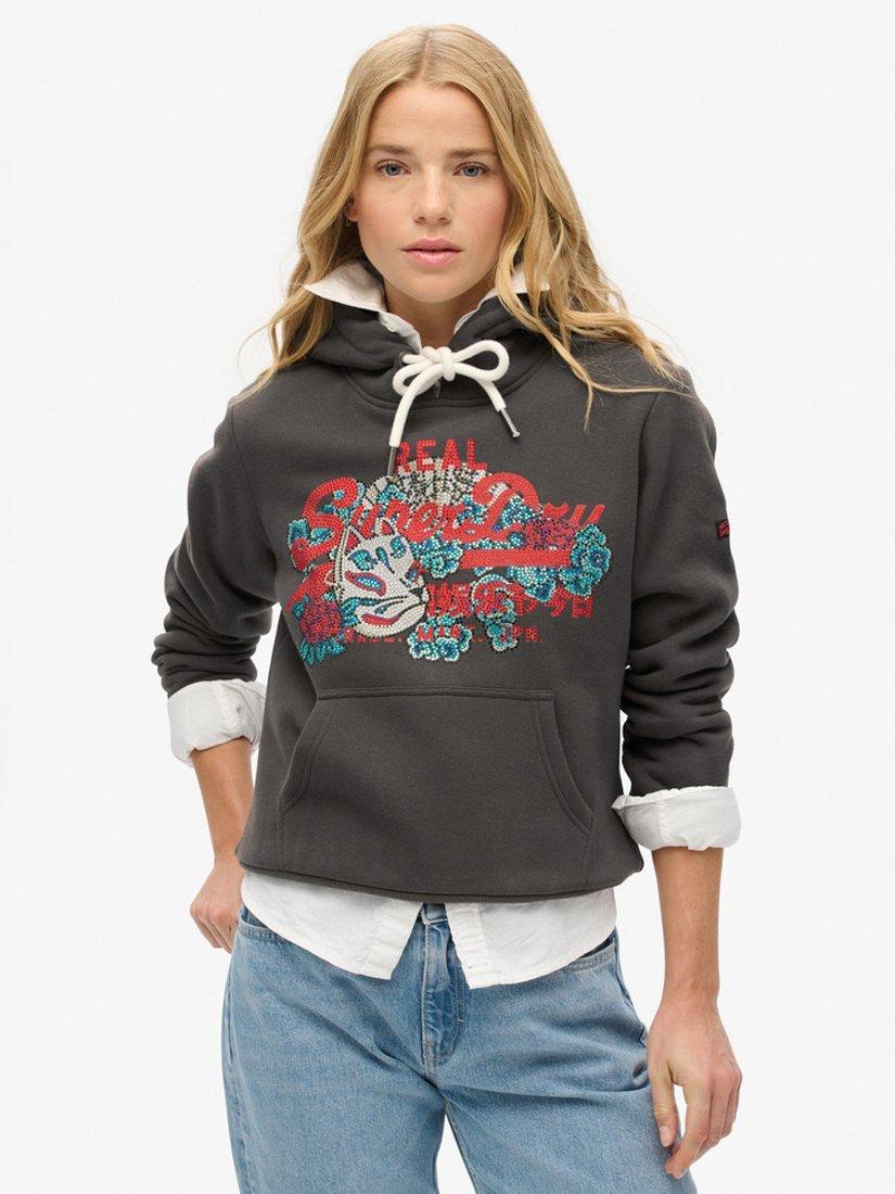 Product image 1 of 4, which shows Superdry Tokyo Vintage Logo Graphic Hoodie, Vintage Black, 8