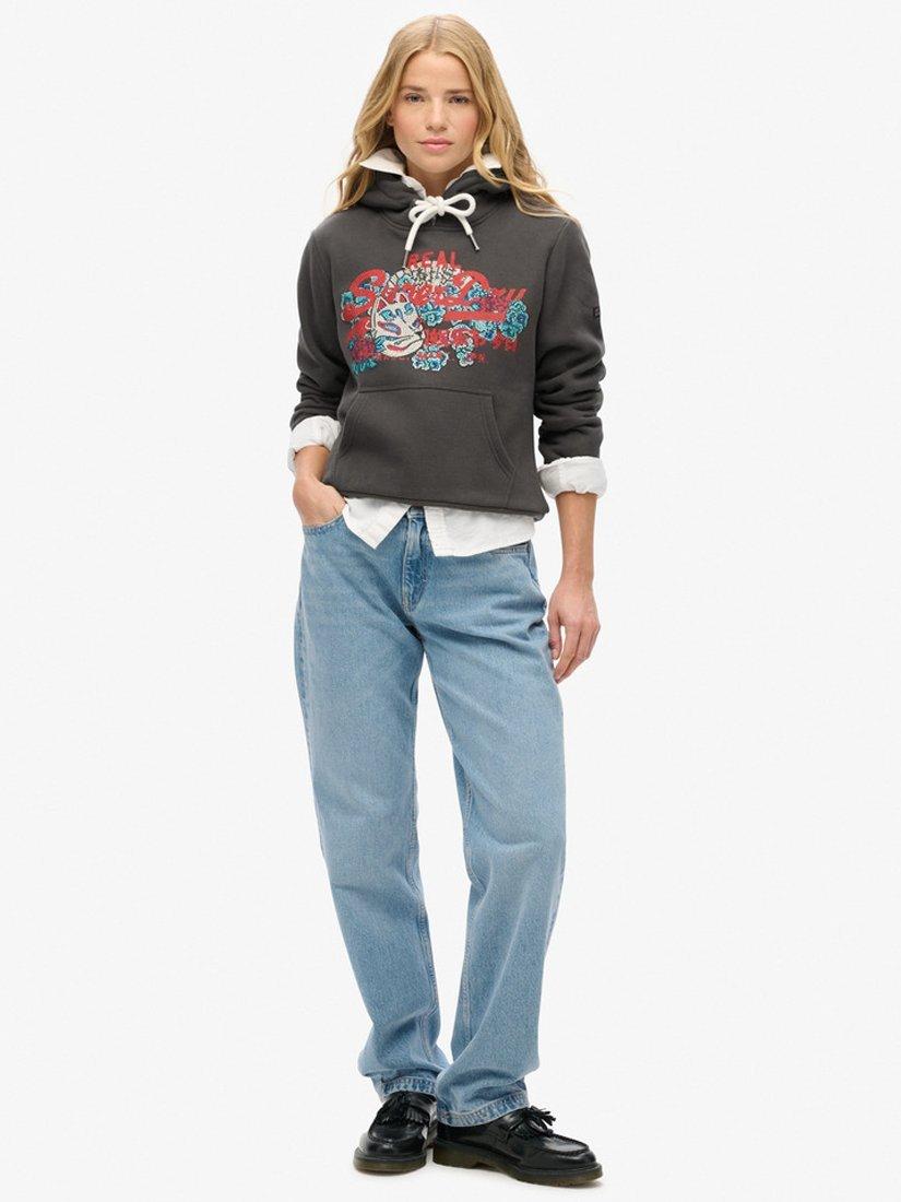 Product image 3 of 4, which shows Superdry Tokyo Vintage Logo Graphic Hoodie, Vintage Black, 8