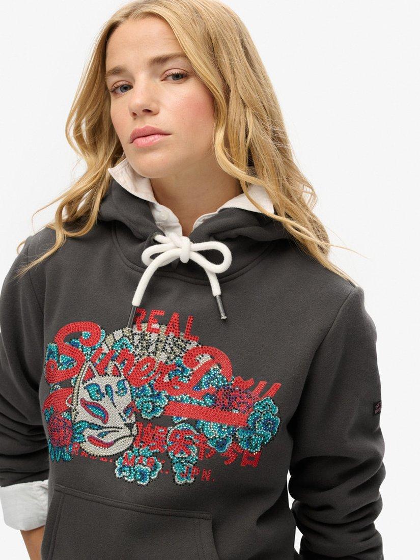 Product image 4 of 4, which shows Superdry Tokyo Vintage Logo Graphic Hoodie, Vintage Black, 8