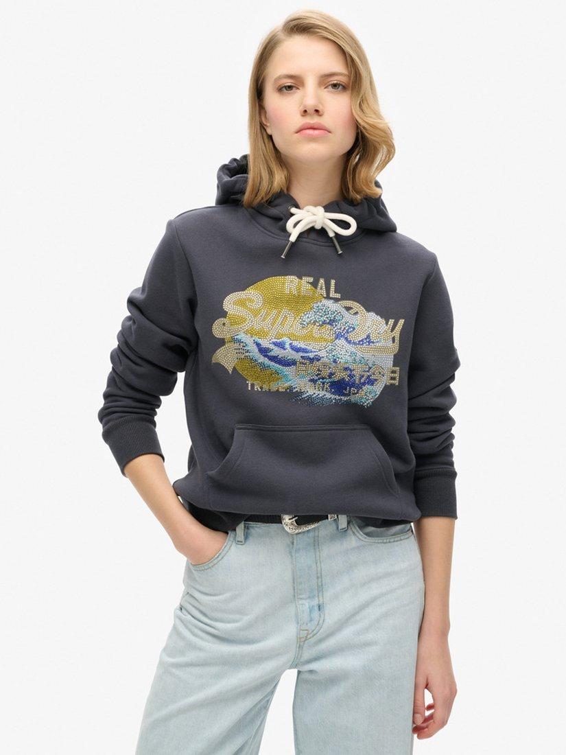 Product image 1 of 5, which shows Superdry Tokyo Vintage Logo Graphic Hoodie, Ebony, 8
