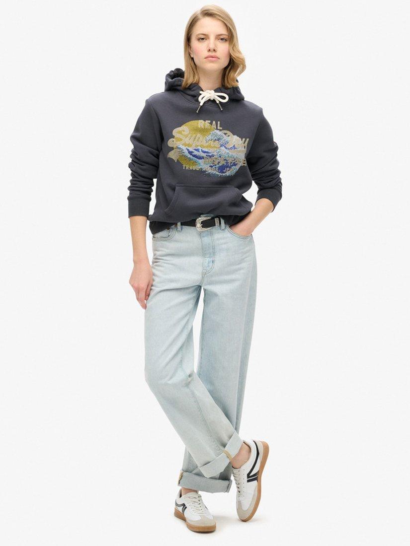 Product image 2 of 5, which shows Superdry Tokyo Vintage Logo Graphic Hoodie, Ebony, 8