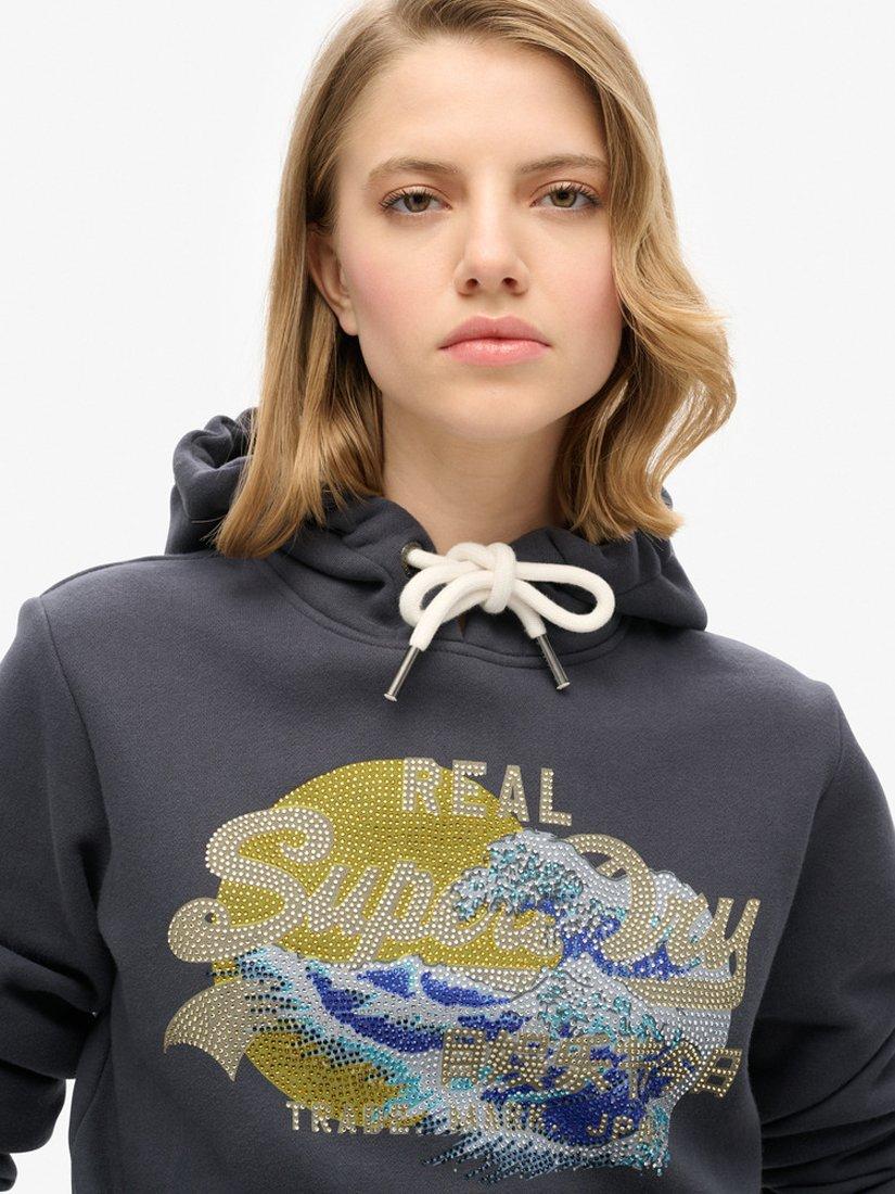 Product image 3 of 5, which shows Superdry Tokyo Vintage Logo Graphic Hoodie, Ebony, 8