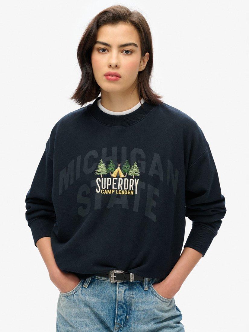 Superdry Travel Souvenir Loose Crew Sweatshirt, Eclipse Navy
