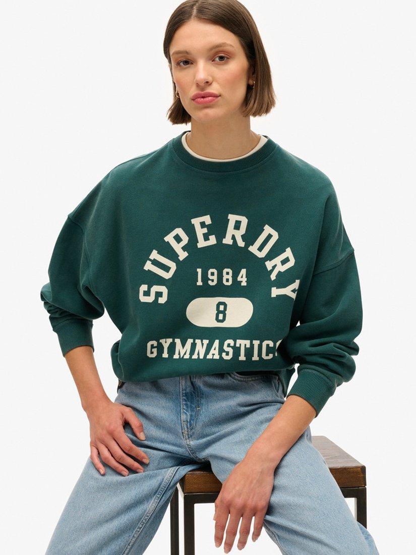 Superdry Athletic Essentials Oversized Printed Sweatshirt, Dark Pine Green, 12