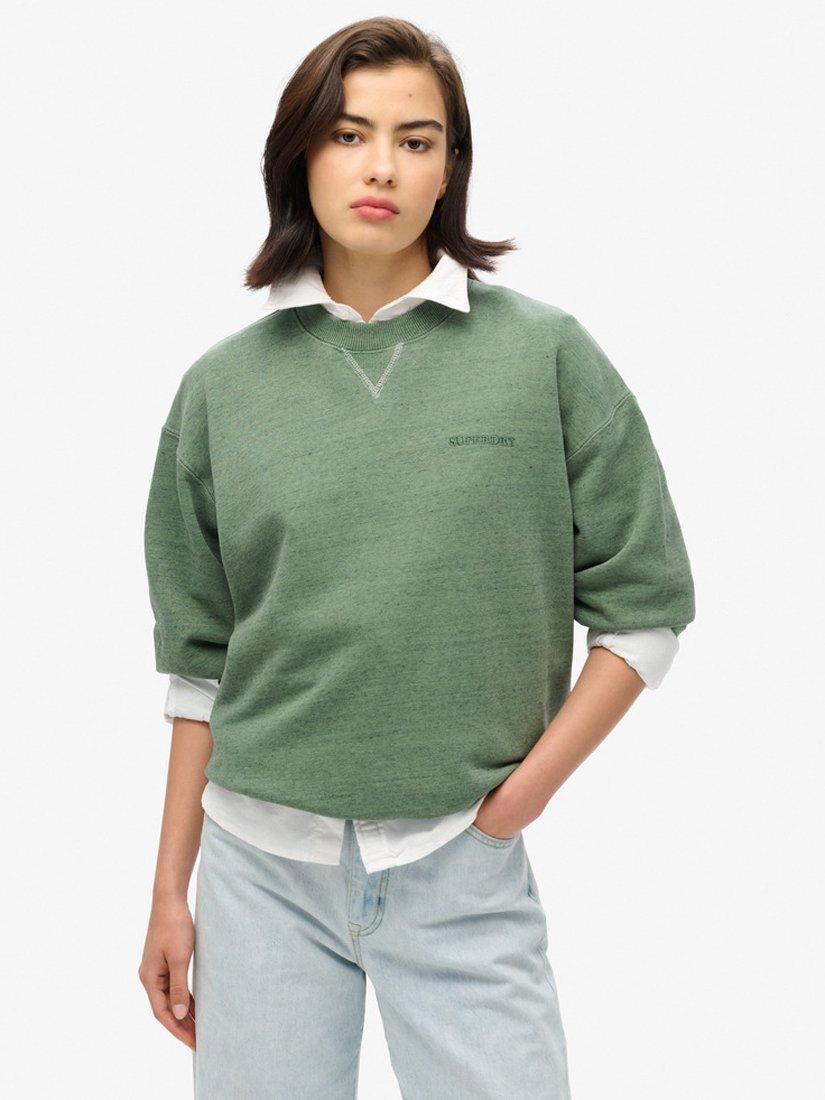 Product image 1 of 5, which shows Superdry Essential Logo Overdyed Sweatshirt, Buffalo Green, 8