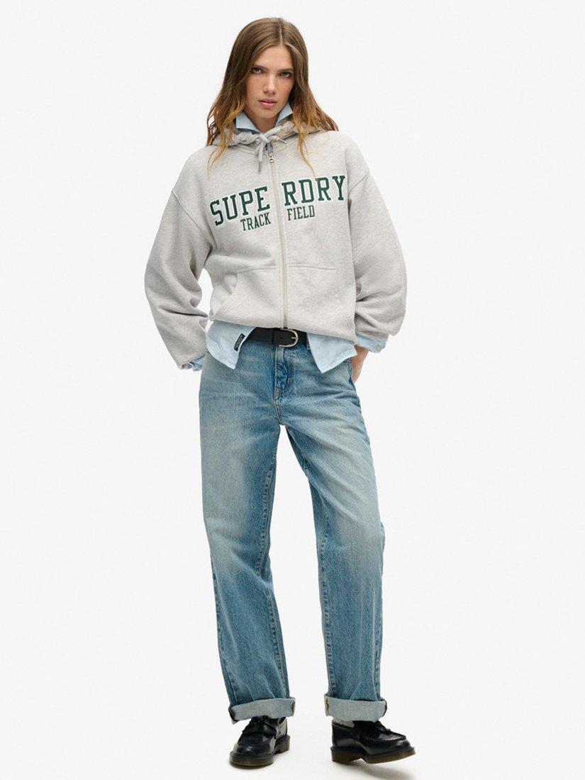 Superdry College Logo Boyfriend Zip Hoodie Cadet Grey Marl