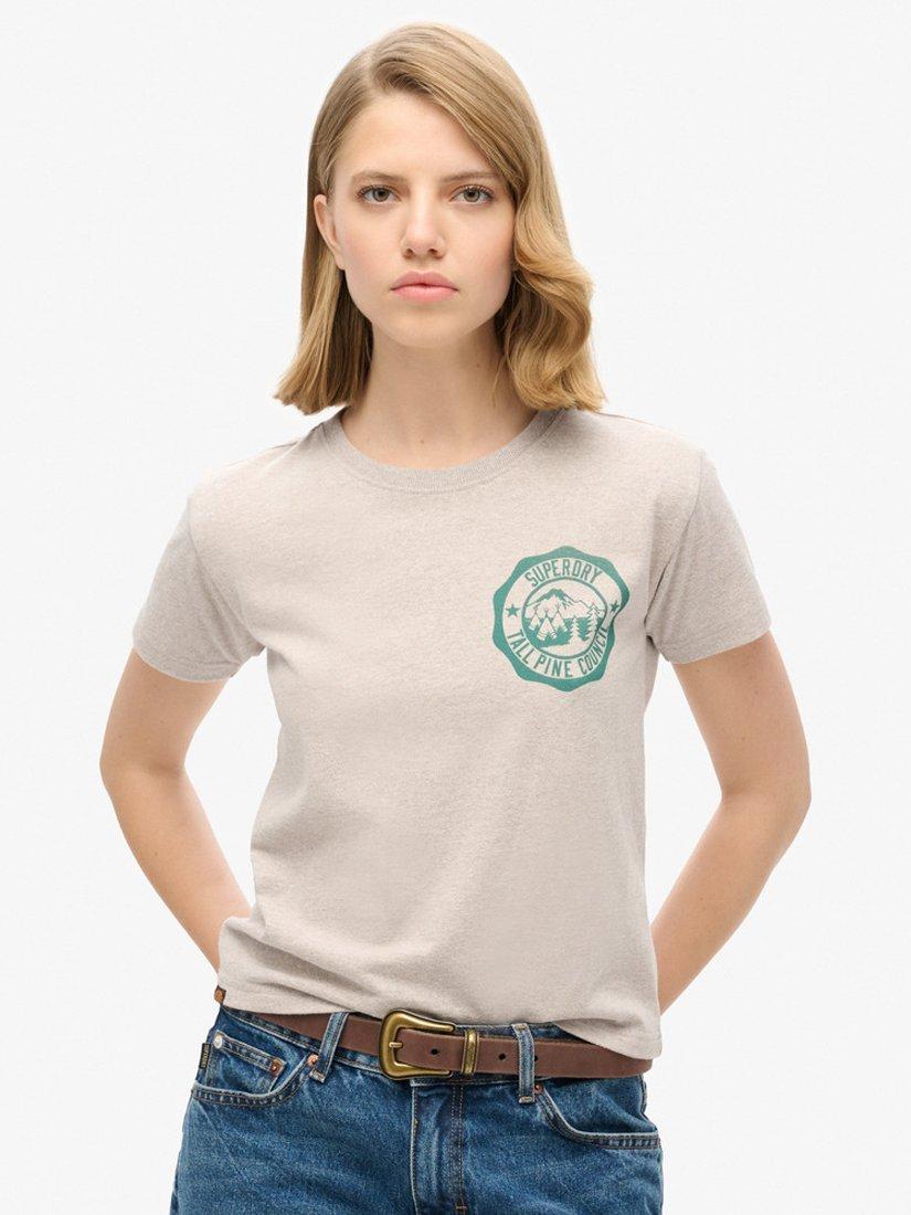 Product image 1 of 5, which shows Superdry Lo-fi Outdoor Fitted T-Shirt, Lavin Beige Marl, 8