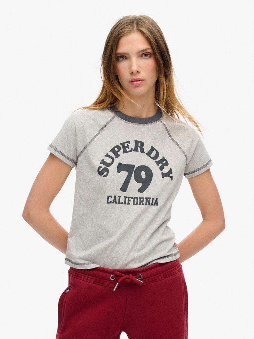 Product image 1 of 5, which shows Superdry Athletic Essential Raglan Graphic T-Shirt, Grey Marl, 8